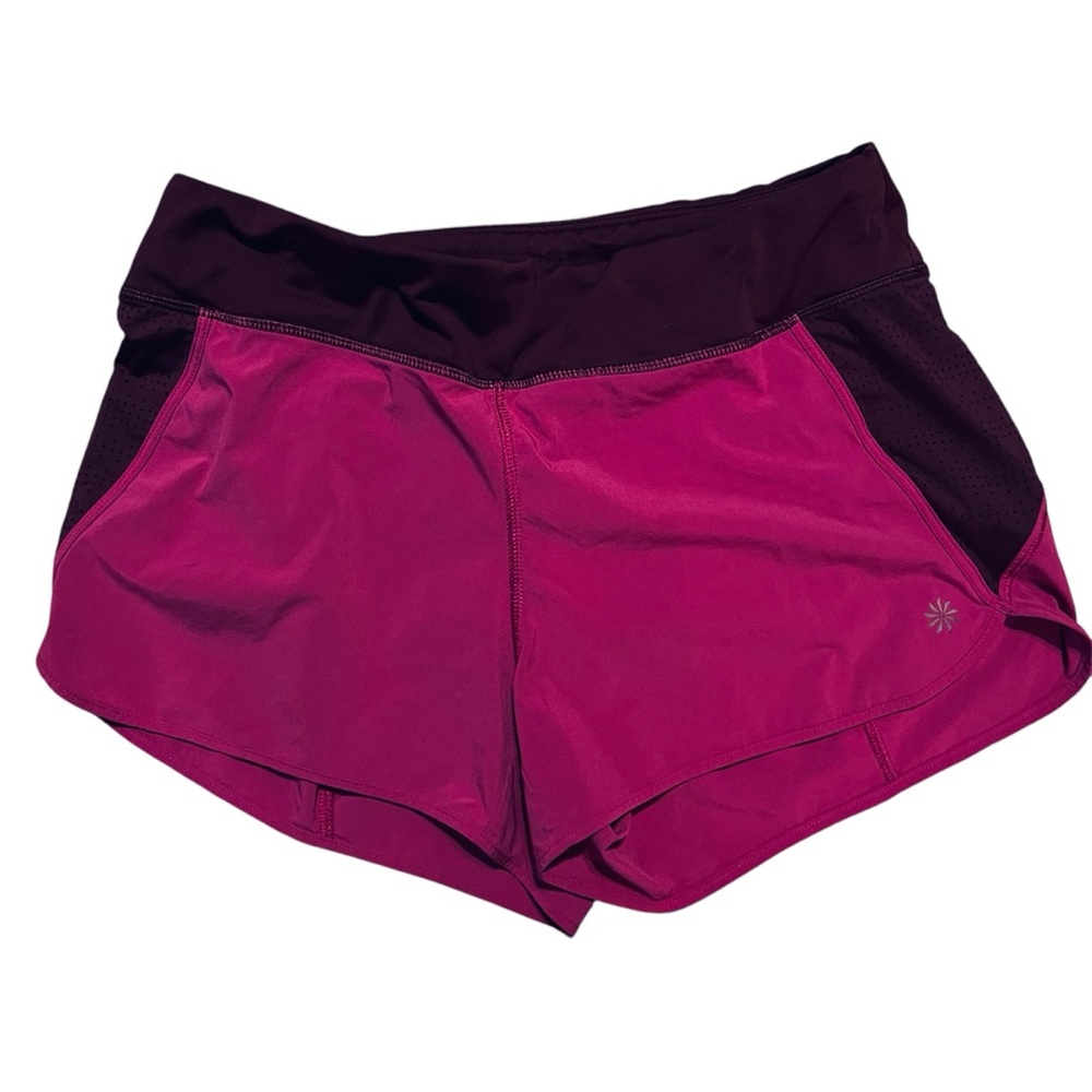 Athleta Pink And Maroon Running Build in Underwear Back Pocket Athletic Shorts M